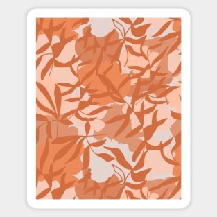 Contemporary collage pattern. Terracotta abstract shapes and tropical leaves. Sticker